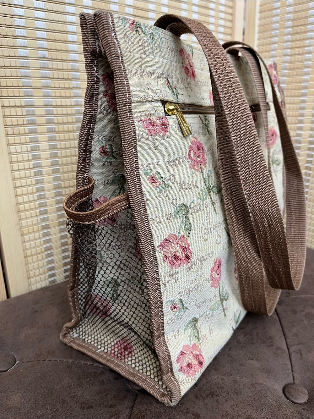 Floral Canvas Tote with Brown Trim - Everyday Floral Carry